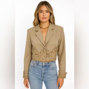 NWT Lace-Trim Blazer Jacket - Taupe